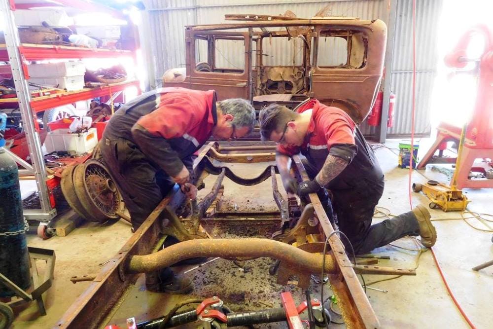 1928 Studebaker GB Commander during the disassembly process
